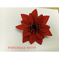 5.25 SATIN POINSETTIA HEAD WITH RED/YELLOW POWDER CENTER